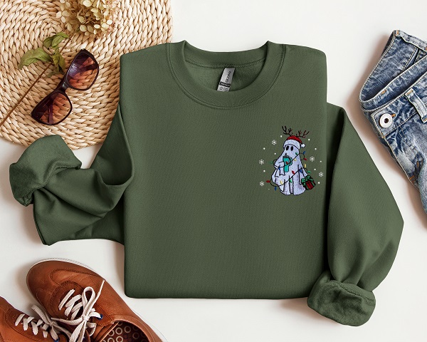 christmas ghost embroidered crewneck