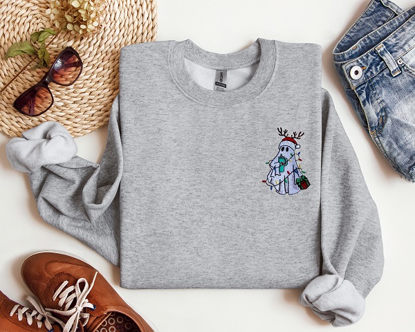 Christmas ghost embroidered crewneck