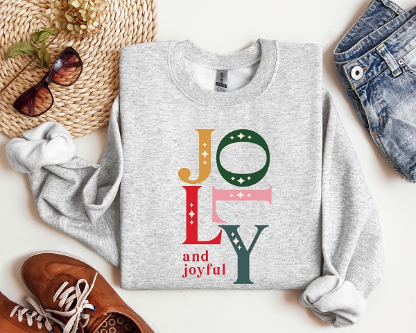 jolly and joyful holiday crewneck ash