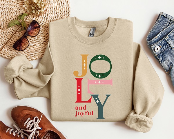 Jolly and joyful holiday crewneck