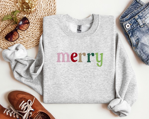 embroidered merry holiday crewneck