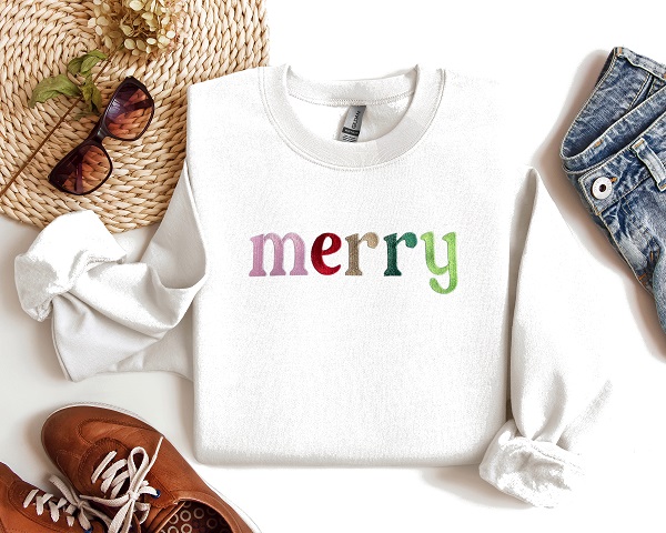 Embroidered Merry Holiday Crewneck