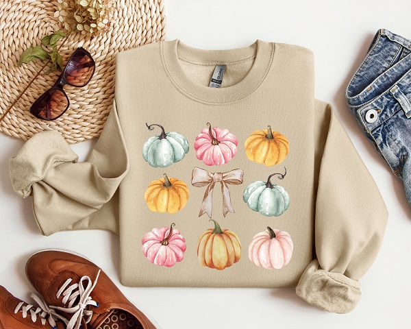 pastel pumpkin coquette on sand sweatshirt