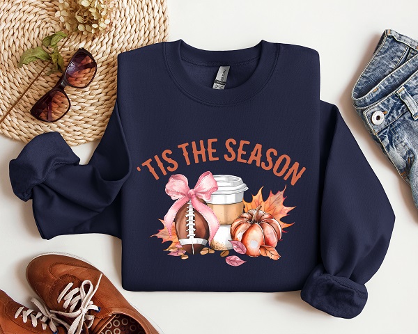 tis the season on navy sweatshirt