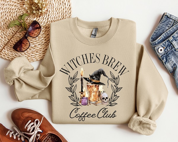 witches brew coffee club on sand crewneck