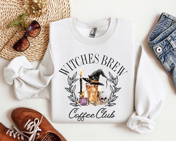 witches brew coffee club white crewneck