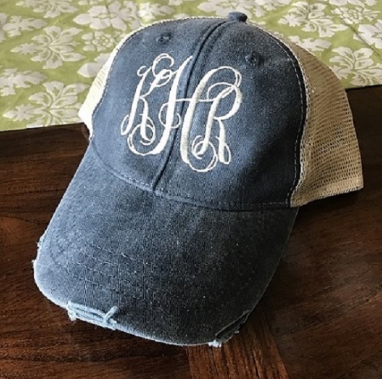 Monogram Trucker Hat Baseball Hat Distressed Baseball Hat 