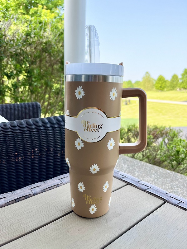 Dancing Daisy 40 oz Tumbler-with a beautiful sandstone background