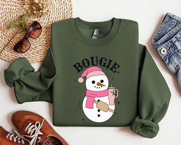 Bougie Snowgirl Sweatshirt-with tumbler and bag uv dtf design on a lightweight and comfortable sweatshirt