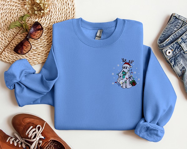 Christmas Ghost Embroidered Crewneck-embroidered on choice of sweatshirt color