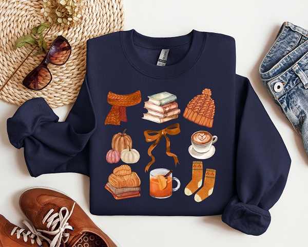 I Love Fall Coquette Graphic Crewneck-All things fall with bow available on your choice of crewneck color