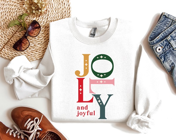 Jolly and Joyful Crewneck, Holiday Sweatshirt-on your choice of sweatshirt color