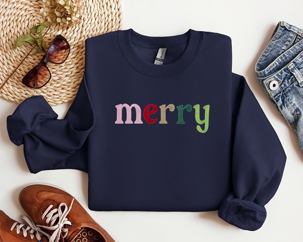 Embroidered Merry Holiday Crewneck-embroidered on choice of sweatshirt color