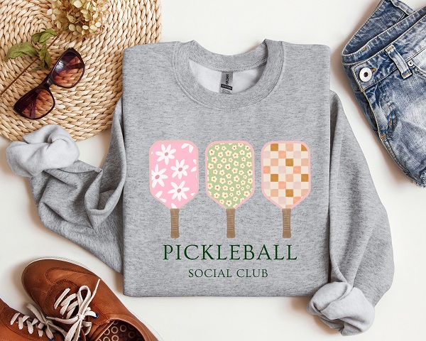 Pickleball Social Club Preppy Graphic Crewneck-watercolor pickleball paddles on your choice of sweatshirt color