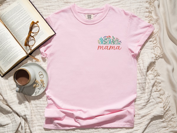 Custom Floral Embroidered Comfort Colors T-Shirt-like Grandma, Nana, Mama, Grammy, etcetera